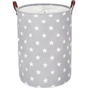 24" Freestanding Laundry Basket with Lid, Collapsible Drawstring Clothes Storage